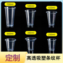 95口径螺纹杯500ml700ml大容量加厚冷饮杯外贸冰奶茶杯塑料杯