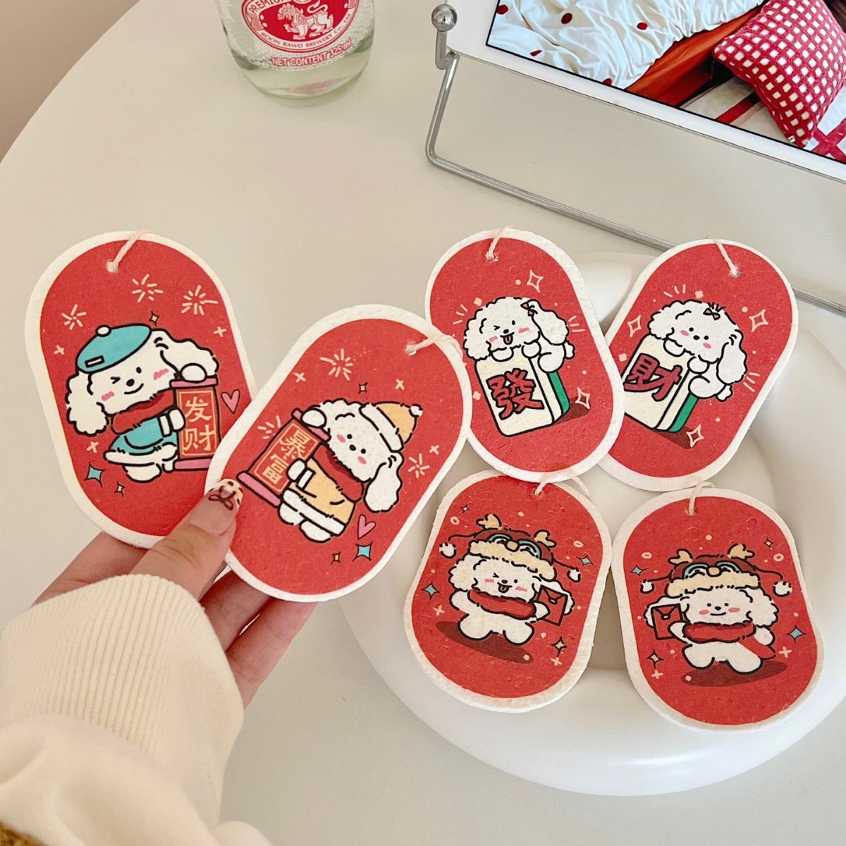 Kitchen Lele creative festive wooden pulp cotton New Year’s red dishwashing artifact absorbs water and becomes larger in seconds German imported wooden pulp cotton