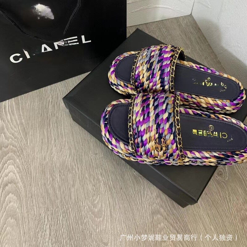 High version summer new hemp rope woven fisherman slippers women's outer wear outer wear chain slippers thick bottom one-word slippers