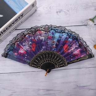New Spanish fan lace fan Chinese style folding fan antique silk flower fan factory wholesale
