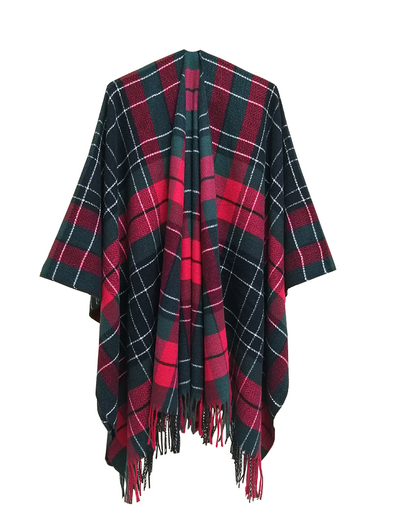 Unisex Spring fall women's cape double-sided plaid split acrylic cape_voghion.com