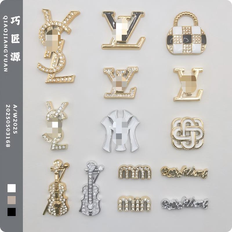 Cross-Border Lv Letter Hole Shoe Accessories Ysl Letter DIY Decoration Accessories Bag Violin Hairpin Hair Accessory Materials Wholesale
