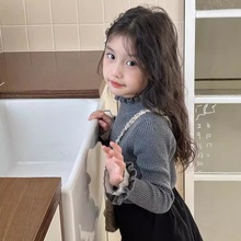 织里童装秋冬新款女孩潮童木耳边针织打底衫韩版百搭半高领毛衣潮