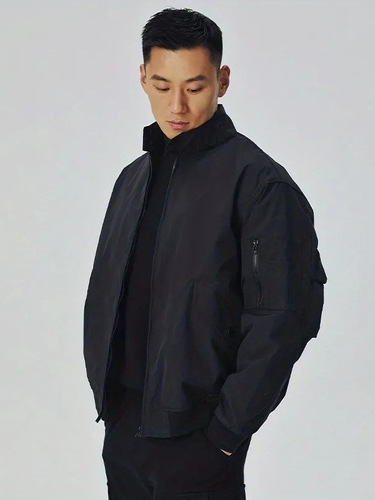 American Retro MA1 Pilot Jacket Men Loose Stand Collar Casual Trend Brand Work Outerwear Spring Autumn Black