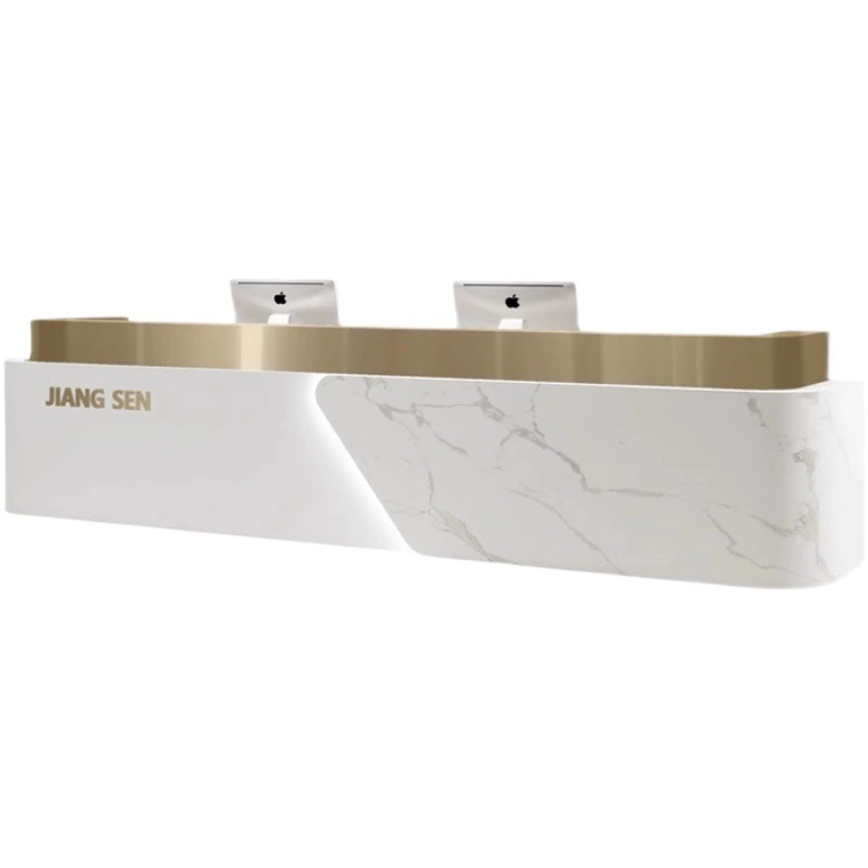 Стойка регистрации имитирует мраморную краску компании