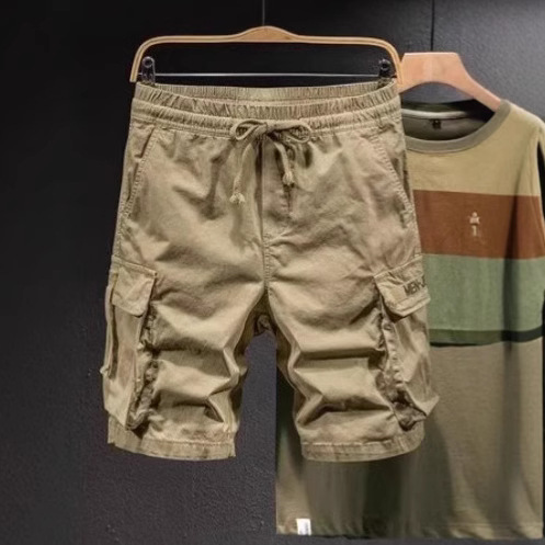 Summer Casual Shorts Men's Wear-Resistant Work Pants Trendy Loose Straight Five-Point Pants Multi-Pocket Cargo Shorts Men