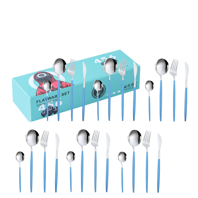 Amazon transfronterizo portugués vajilla de acero inoxidable 24 piezas conjunto cuchillo de comida occidental, tenedor y cuchara YY pequeña caja traje regalo de boda