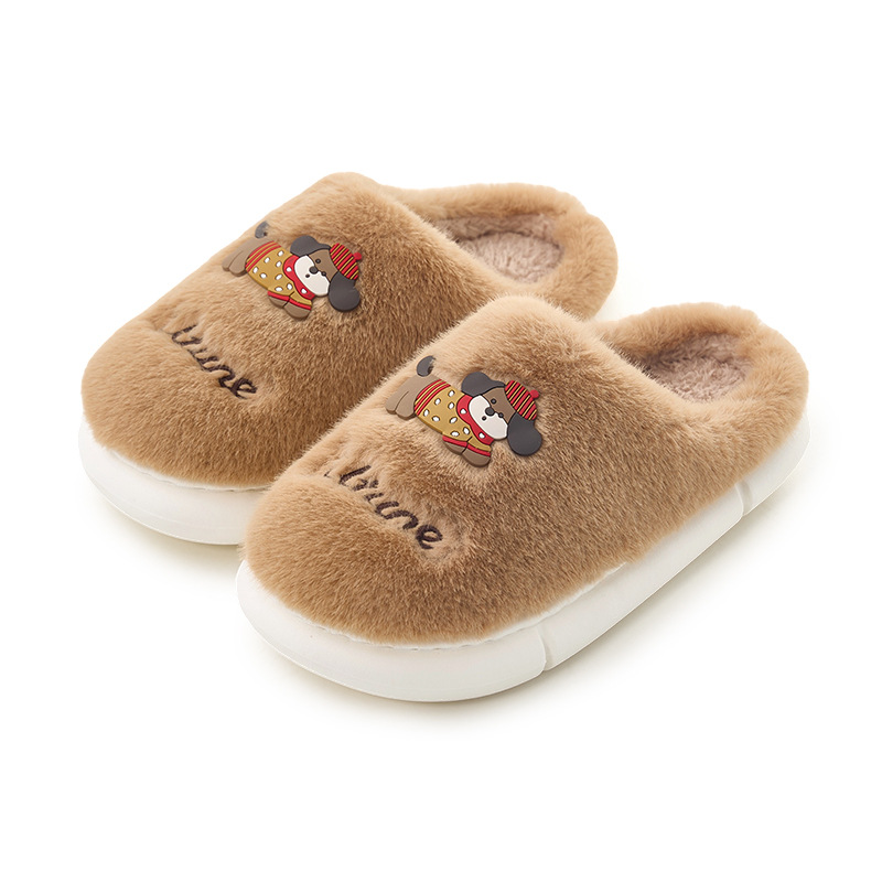 Bonita zapatillas de algodón para perros mujeres otoño y invierno parejas de peluche en el hogar calentamiento antideslizante de dibujos animados zapatillas