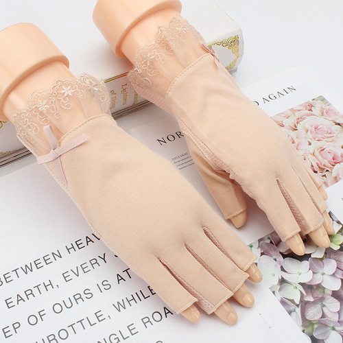 Summer Half Finger Sunscreen Manicure Gloves Thin Breathable Lace Gloves Touch Screen Fingerless Outdoor Cycling Gloves
