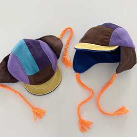 韩版拼接撞色飞行员雷锋帽男秋冬保暖户外防寒灯芯绒鸭舌帽护耳帽