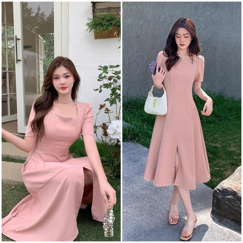 Cross-Border Women's Clothing Summer Elegant French Square-Neck Party Mini Dress with a Sense of Design, Waist-Cinching, Slimming Long Dress for Women