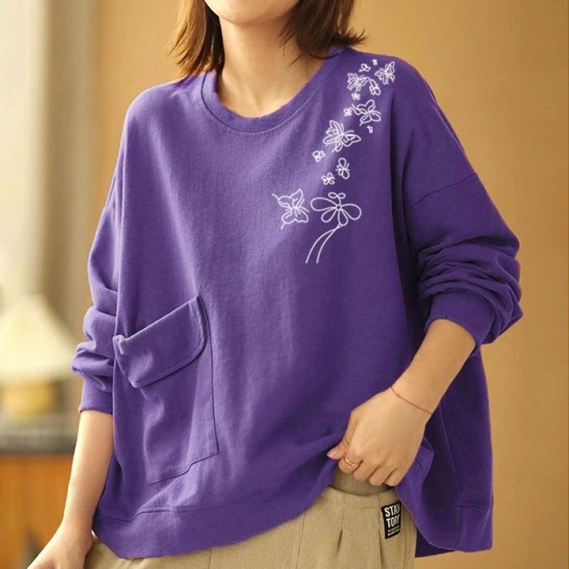 Осенне-зимняя толстовка с большими карманами, свободная посадка, повседневная стильная корейская версия, красный женский пуловер в ленивом стиле, куртка с длинным рукавом