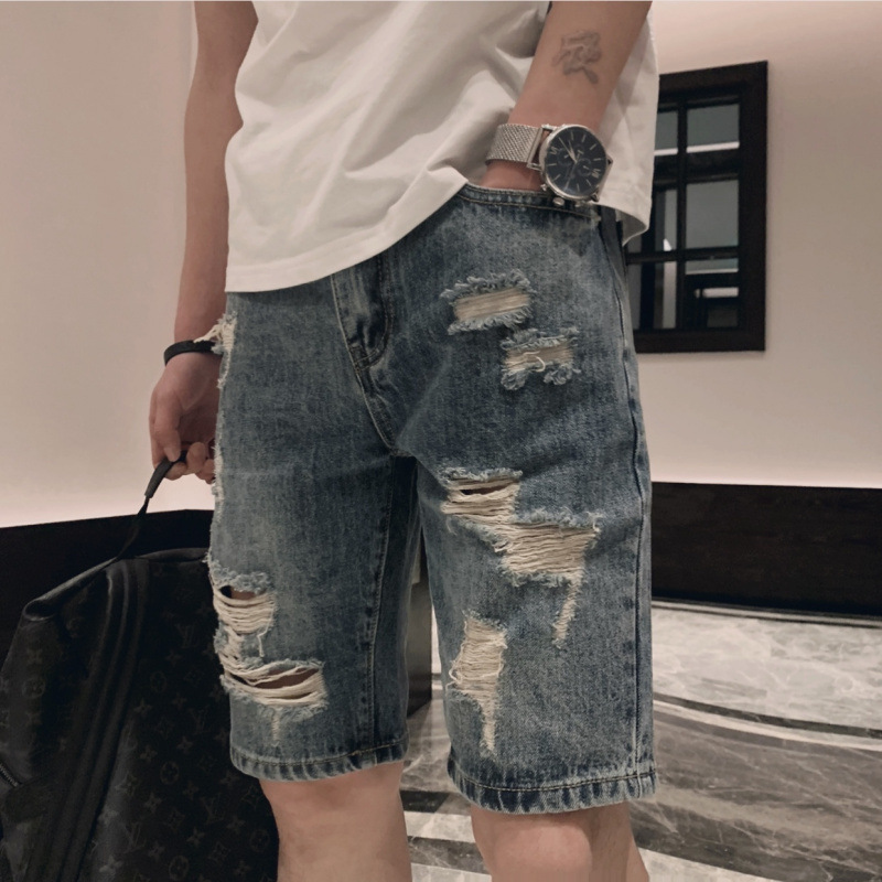 2022 Summer Rhole Denim Shorts Men's Trendy Brand Trendy Casual All-match Straight Pants