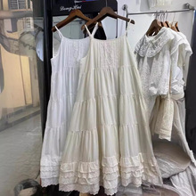 夏季日系森女甜美文艺小清新刺绣吊带连衣裙花边叠穿薄款打底长裙