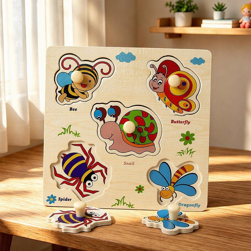 Puzzle de madera de mano para niños 1 - 3 años de edad puzzle de puzzle de construcción cognitiva Montserrat