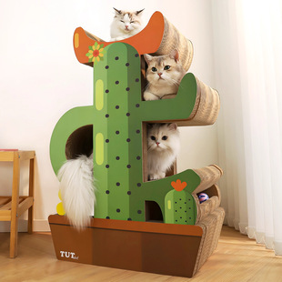 Cactus Cat Climbing Frame for Home Small Apartment, Space-Saving Cat Scratching Board and Cat Nest Integrated Small Indoor Cat Viewing Platform