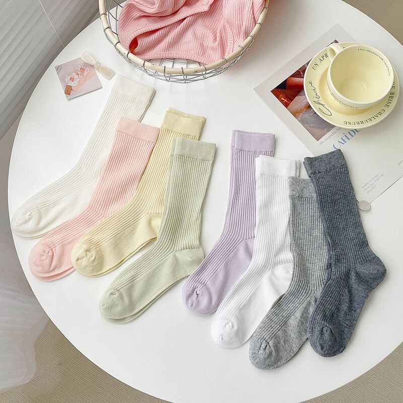 miu Ballet Style Socks Women's Mid-length Socks ins Trendy Summer Thin Solid Color Show jk Boneless Pile Stockings