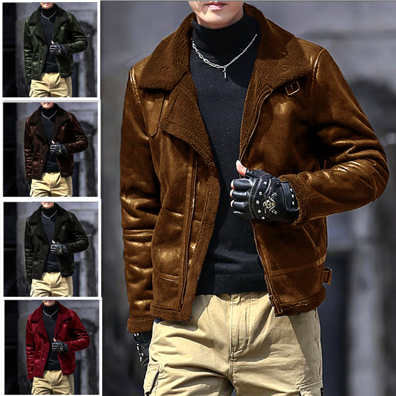 In-Stock 23 Hot-Selling Suede Faux Fur Men's Thickened Jacket Korean and Japanese Style Amazon Winter Coat