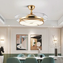 餐厅变频静音吊扇灯客厅隐形风扇灯现代简约卧室金色家用电风扇灯