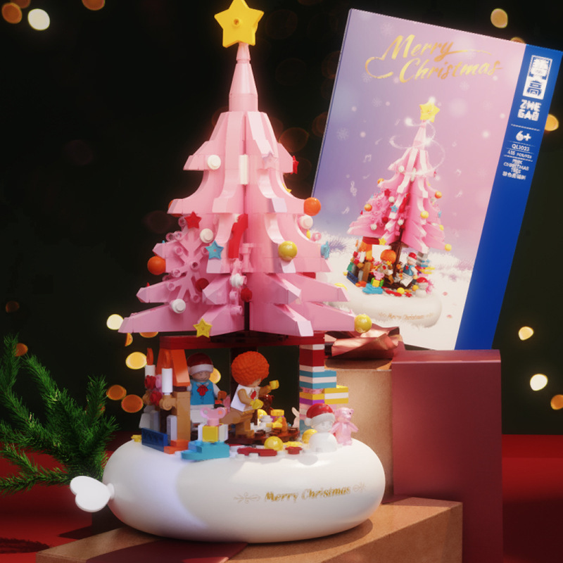 Caja de música de Navidad senbao bloques de construcción de cristal árbol de Navidad creativo juguetes educativos ensamblados regalos de vacaciones al por mayor y al por menor
