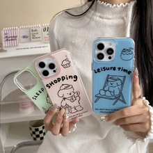 卡通简约线条小狗适用iPhone15/16手机壳14ProMax情侣16Pro女13新