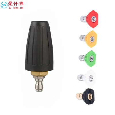 High-Pressure Rotating Sprinkler Head with Ceramic Core Lotus Nozzle 360 ° Rotating Turbine Nozzle 3600Psi (High pressure car wash water gun) - water-outlet-hole-025-hole-09mm-lotus-nozzle-black-aluminum-3600psl-five-color-nozzle