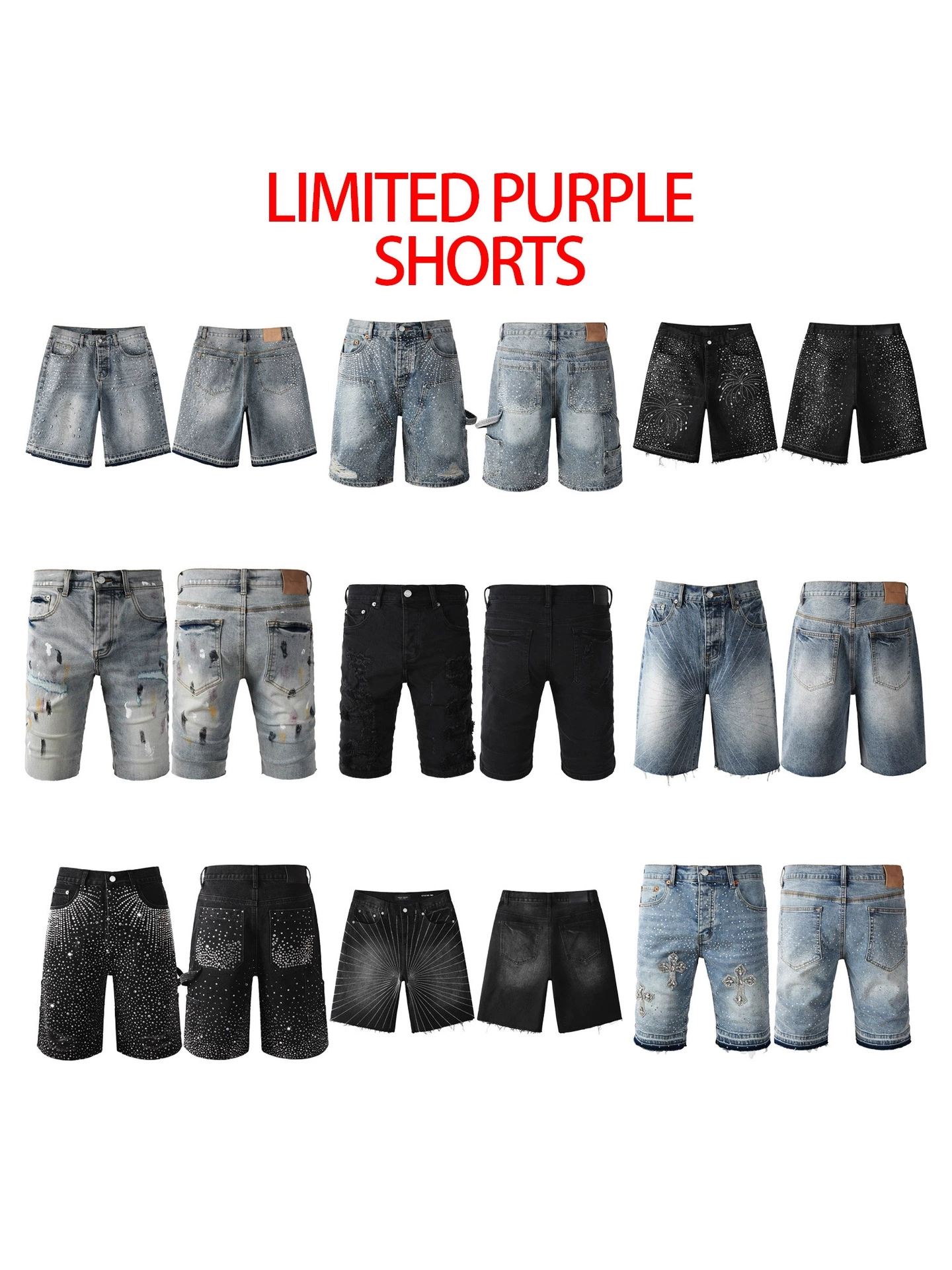 Европейский и американский трендовый бренд LIMITED PURPLE SHORTS фиолетовые брендовые уличные хип-хоп рваные distressed джинсовые шорты
