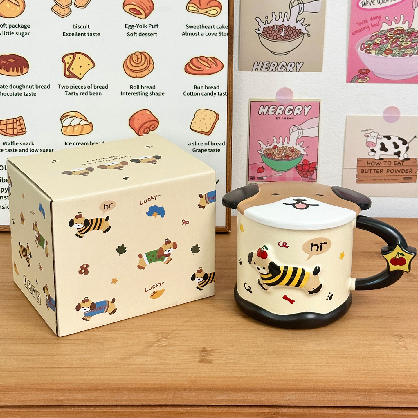 Taza de cerámica inteligente de perro de salchicha taza con tapa de taza de agua de estudiantes para el hogar regalo de cumpleaños taza de pareja