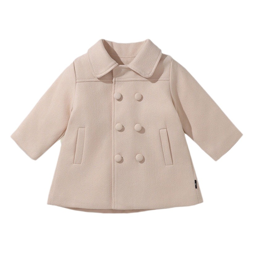 Clearance Items: Girls' Woolen Coat, 2025 Autumn and Winter New Style, Korean Style Lapel Mid-Length Solid Color Woolen Coat for Children