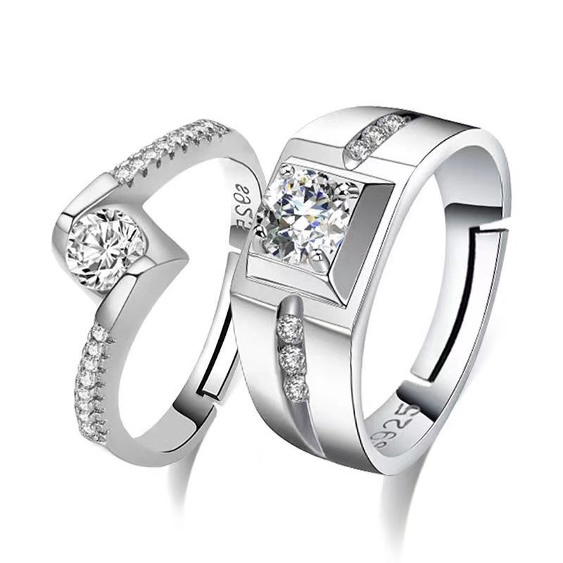 Romantic Couple Rings Adjustable Silver Open Ring For Lovers_voghion.com