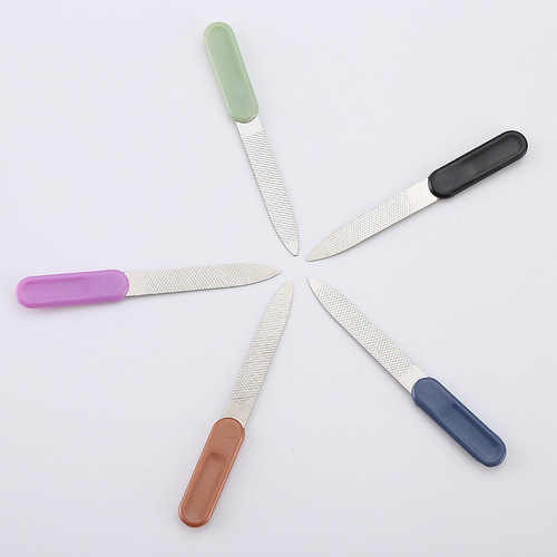 Nail file file multi-color plastic handle stainless steel file double-sided file manicure tool manicure file