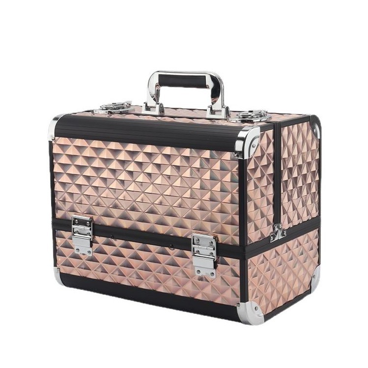Estuche cosmético portátil de aleación de aluminio con múltiples capas, almacenamiento en el hogar, belleza, nail girl, maleta de maquillaje coreano