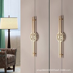 新中式衣櫃門拉手黃古銅櫥櫃門把手抽屜鞋櫃手柄加長拉手對裝金色