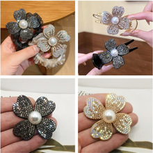 烫钻珍珠四瓣花diy饰品配件发圈发绳手工材料发饰抓夹diy配饰批发