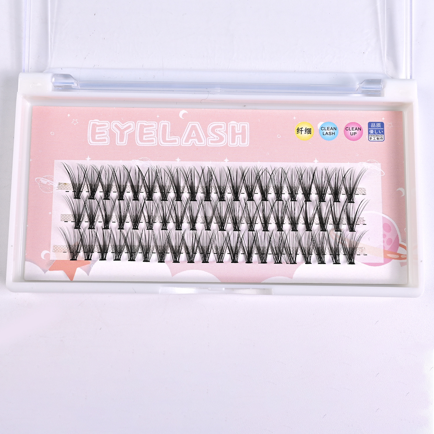 Pestañas postizas de cabello de cabello de fusión en caliente 20P30P transfronterizas, pestañas postizas de cabello de cabello de color rosa, pestañas tridimensionales naturales, pestañas tridimensionales gruesas