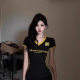 American-style Contrast V-neck Shoulder Short-sleeved T-shirt Women's Summer Slim-fit Slimming Spice Girls Short Tight Waist Top