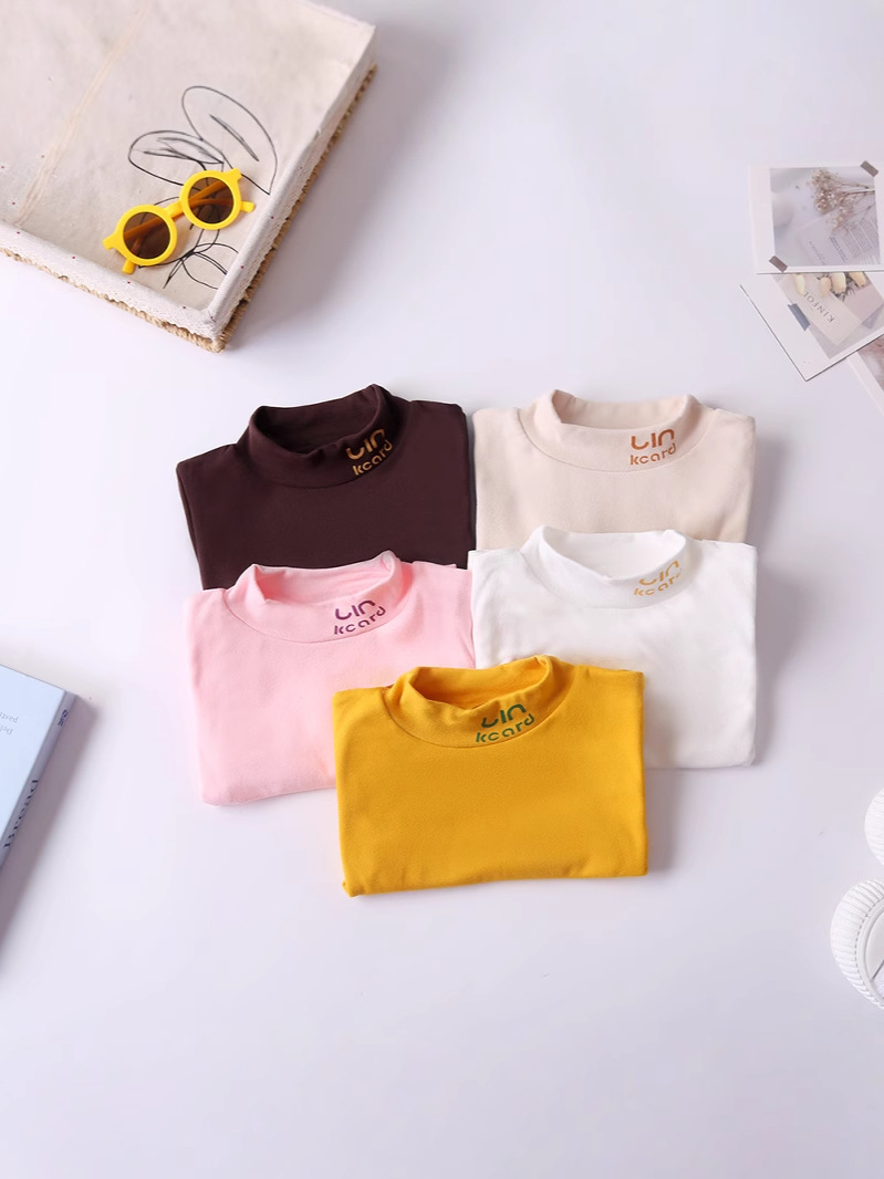 Camiseta de niñas camiseta de manga larga para niños de otoño y invierno ropa de base para bebés con camiseta de cuello medio alto para niños delgada