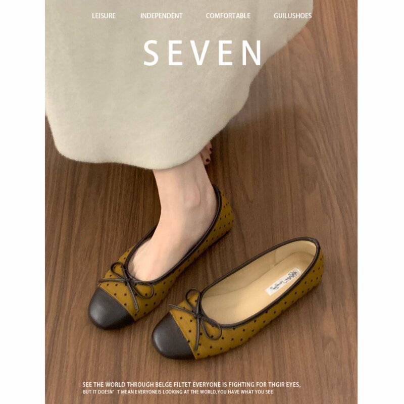 Gentle Bowknot Ballet Evening Shoes for Women 2026 New Korean Style Color-Blocking Commuter Work Mary Jane Shoes