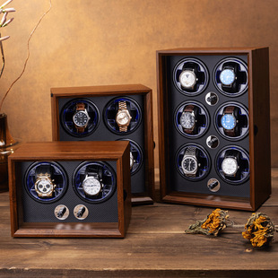 Wholesale In-Stock Black Walnut Grain Wooden Multi-Watch Automatic Mechanical Watch Winder Electric Household [Ice Heart Blue]