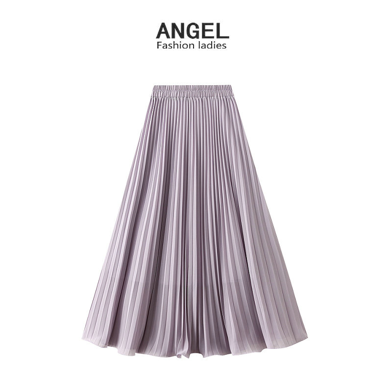 Purple long shiffon summer thin pleated skirt