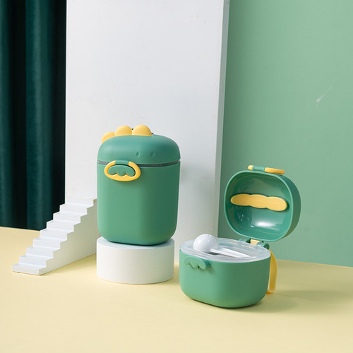 Cartoon little dinosaur infant milk powder grid baby portable large-capacity milk powder snack storage box with spoon when going out