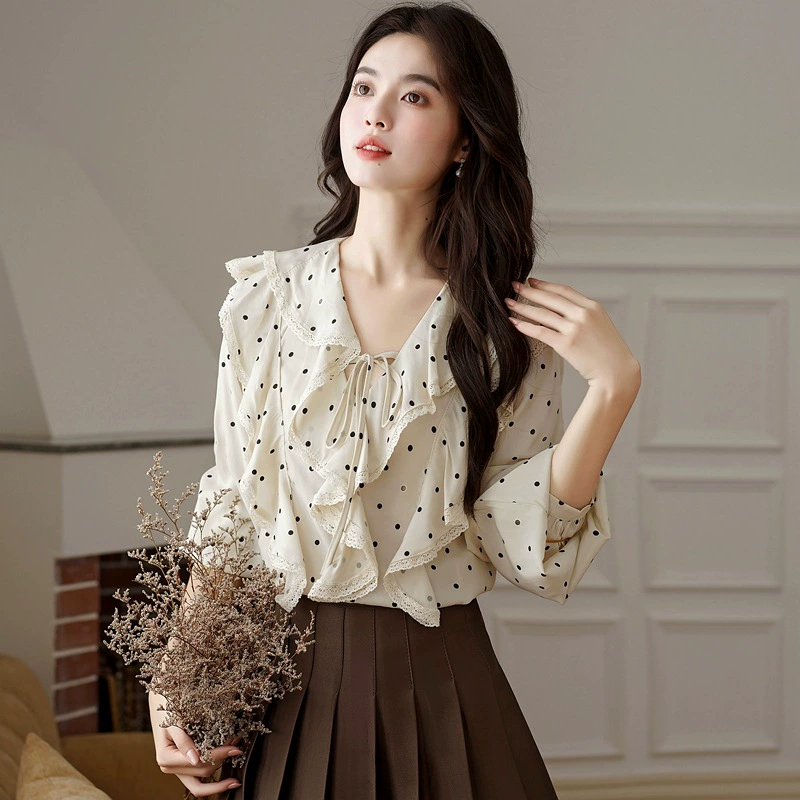 Осеняя рубашка, симпатичный лонгслив, французский стиль, V-образный вырез