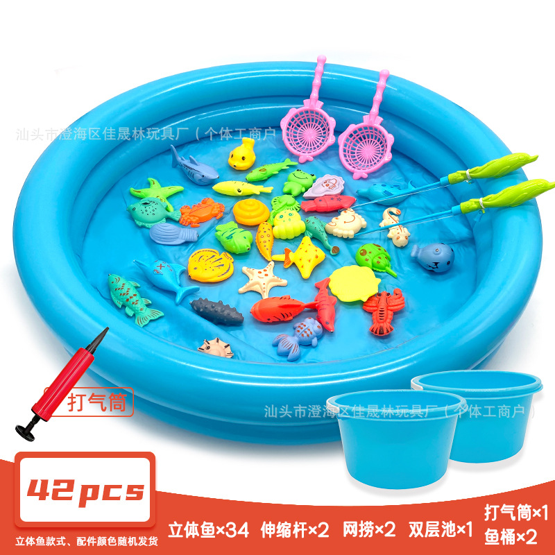 42종 세트(물고기 34개 + 막대 2개 + 낚시 2개 + 펌프 1개 + 복층 풀 1개 + 물통 2개)