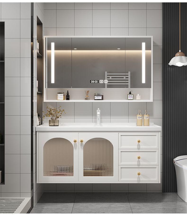 Pastoral simple solid wood washbasin, bathroom cabinet combination, ceramic bathroom integrated, intelligent washbasin and washbasin, oak undefined