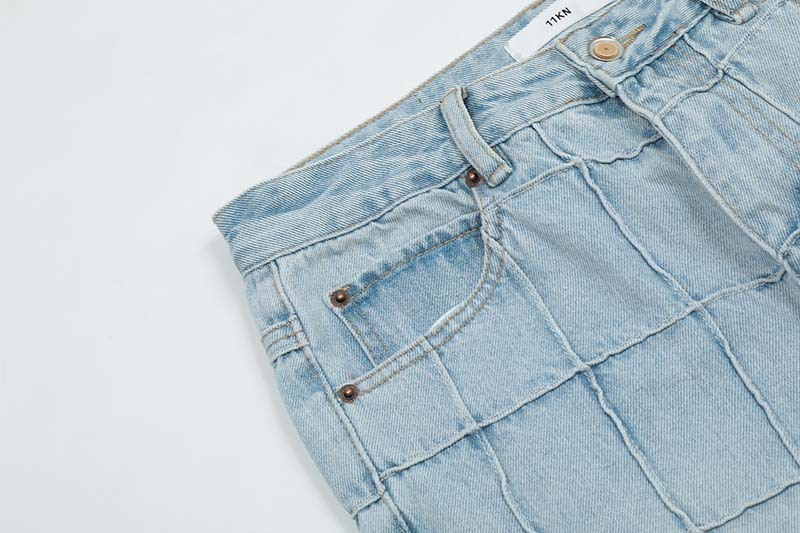 Title 11, Heren jeans met patchwork en rauwe randen, loss...