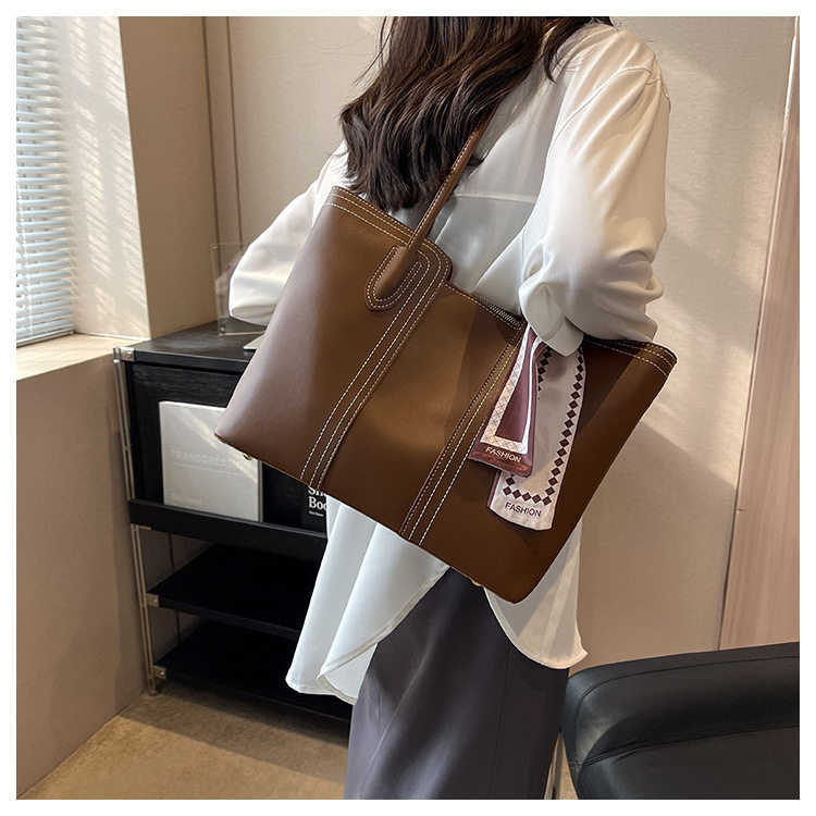 Túi tote nữ cỡ lớn đa năng đeo vai đi làm phong cách tối giản — Màu kaki, Màu nâu, Màu trắng, Màu vàng chi tiết 18