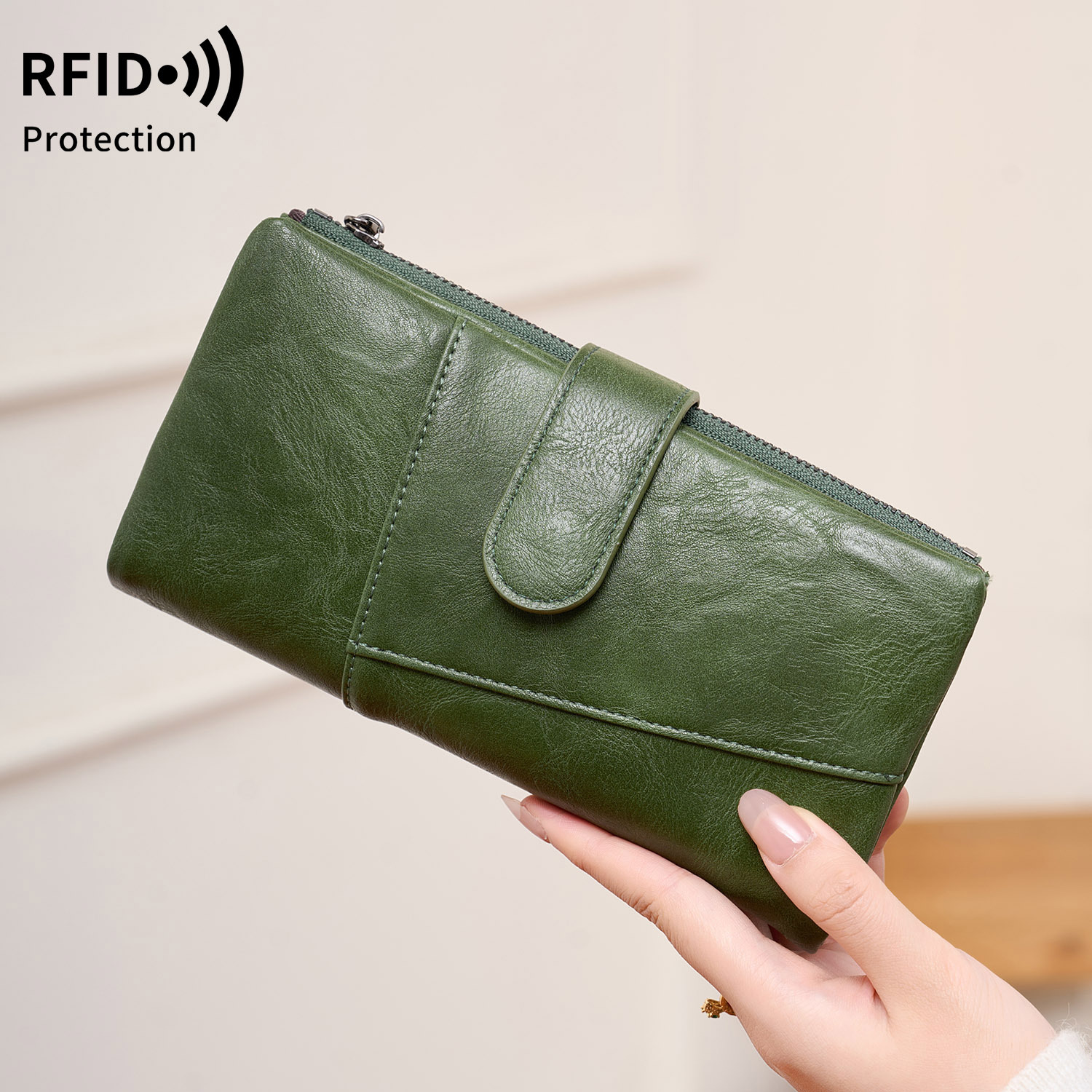 Cross-Border Hot-Selling Rfid Retro Long Wallet with Large Capacity, Multiple Card Slots, Zipper Clutch, Simple and Portable Women's Wallet
