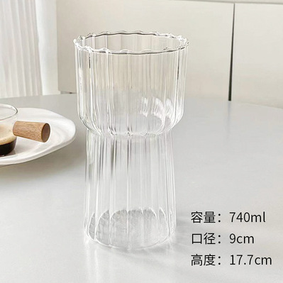 Taza de vidrio de alta borosilicona vertical creativa Taza de desayuno de leche de gran capacidad Taza de jugo de bebida de vidrio transparente