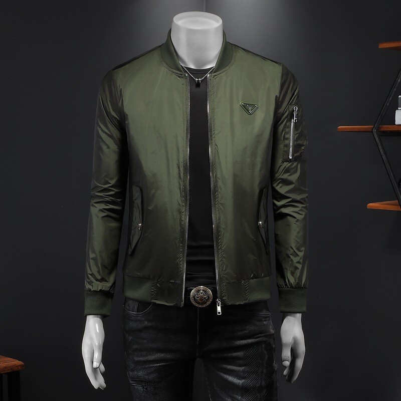European Station High-end Embroidered Stand Collar Jacket Men's Spring and Autumn New Triangle Label Baseball Collar plus size Trendy Brand Jacket for Men