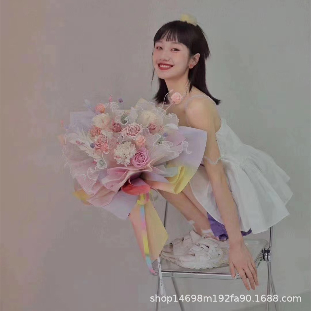 情人节浪花纱鲜花束包装材料花店百褶荷叶纱蛋糕烘焙韩式波浪网纱